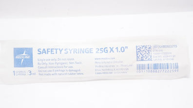 Medline SYRS103255 Safety Syringe 25g x 1.0inch 3ml